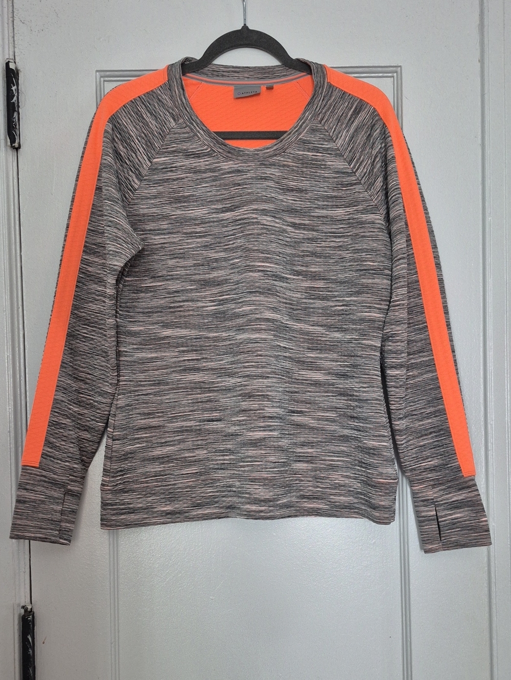 Athleta Snowscape Quilted Crew Neck Pullover Gray Orange Sweatshirt